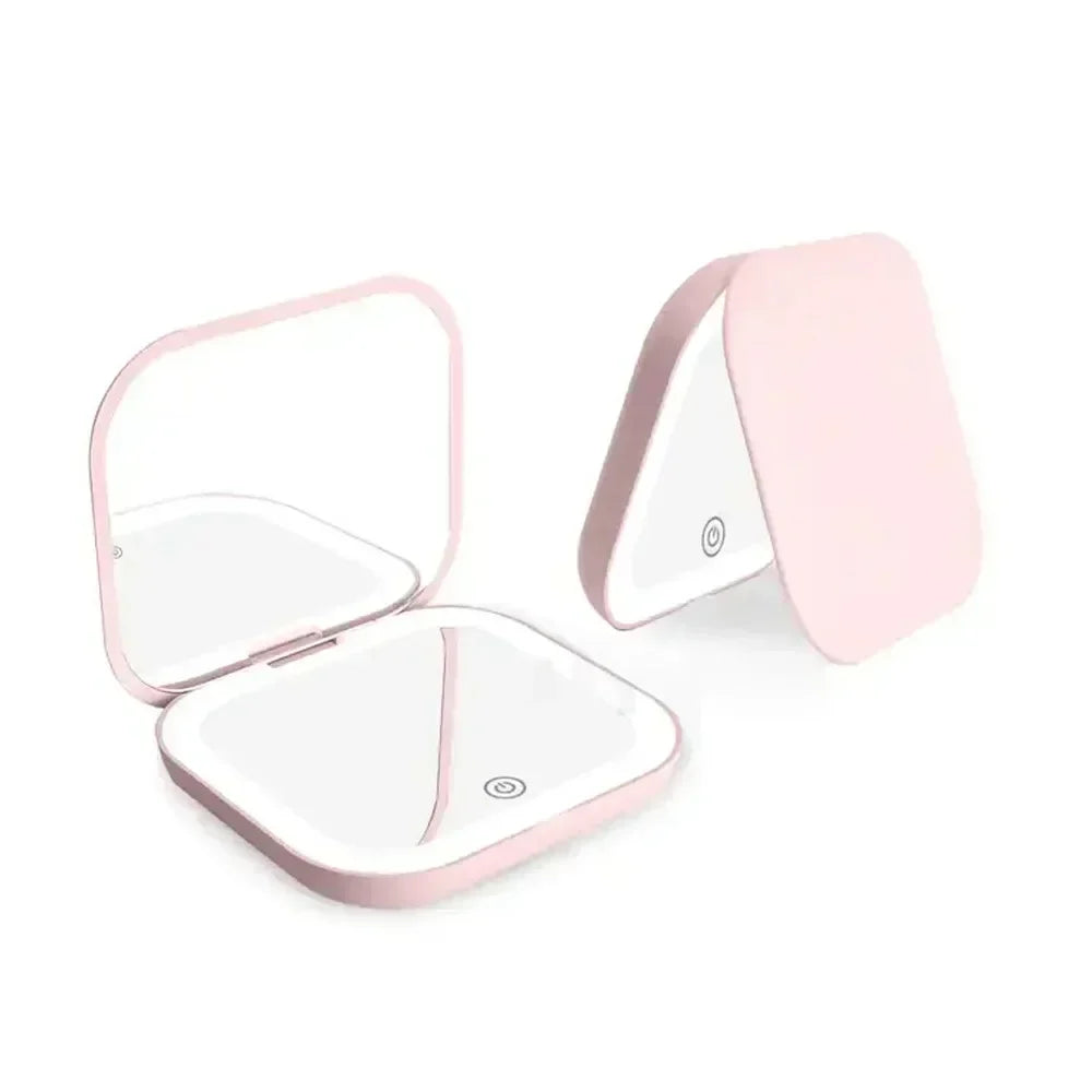 Portable LED Makeup Mirror 2X Magnifying Foldable Pocket Mirror