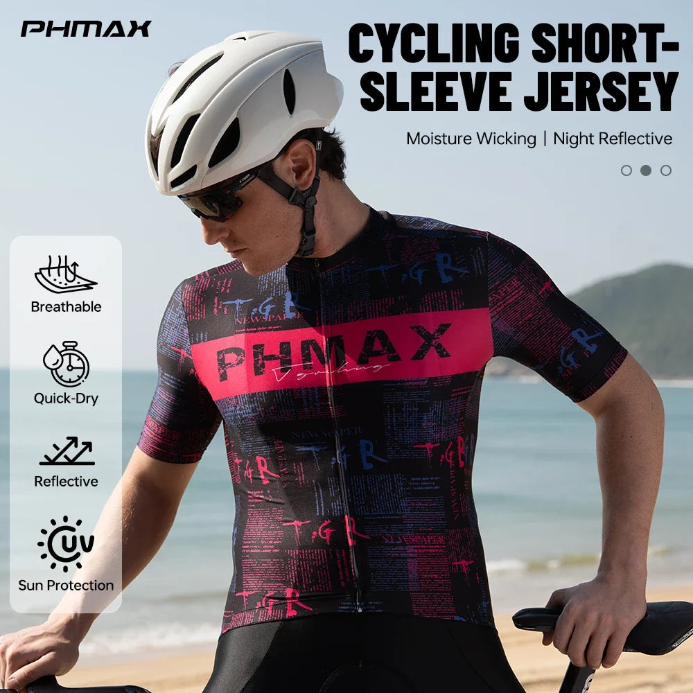 PHMAX Men's Short Sleeve Cycling Jersey – Breathable MTB Shirt