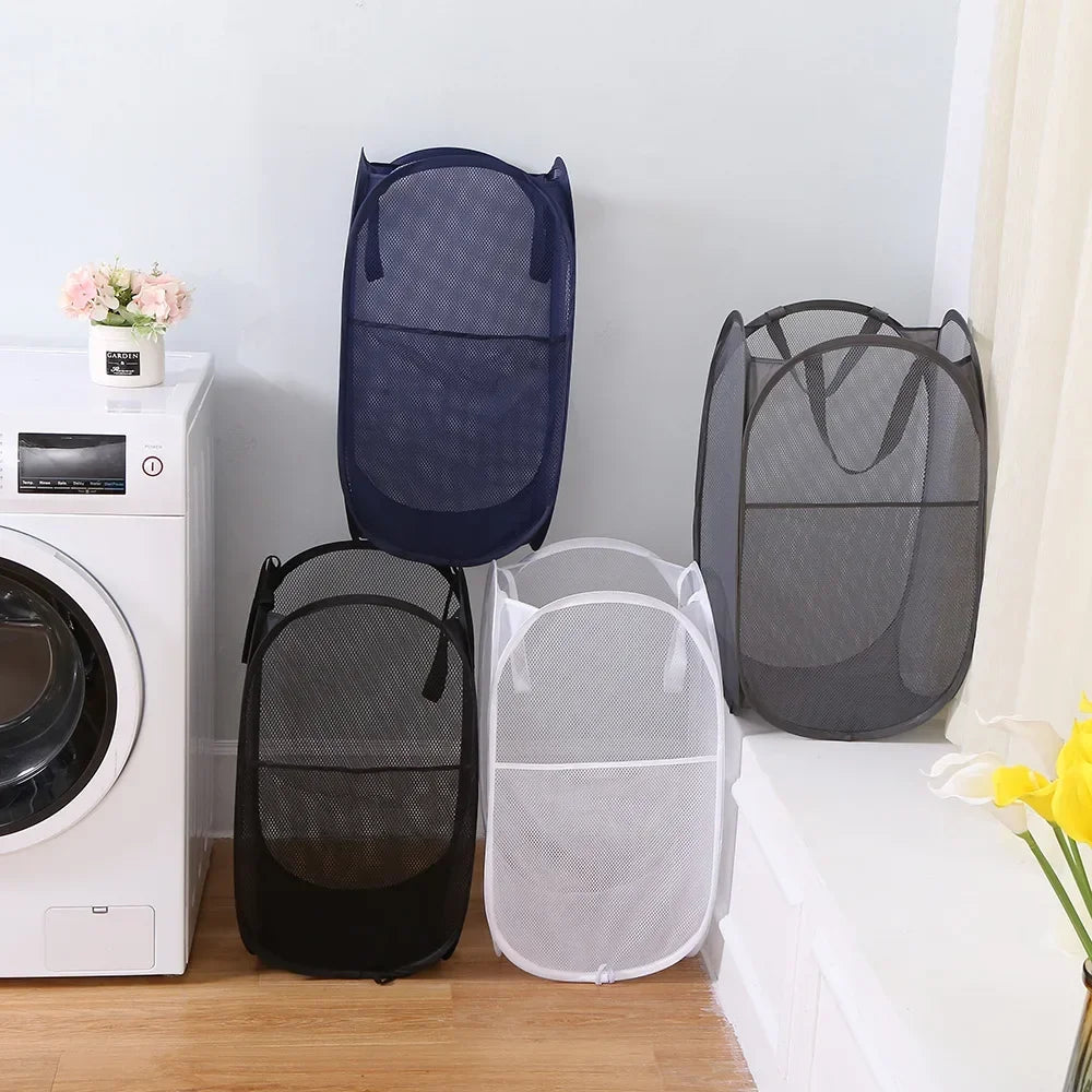 Large Foldable Mesh Laundry Basket – Portable Clothes Hamper