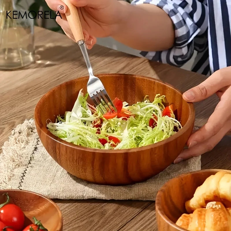 Acacia Wood Salad Bowl – Eco-Friendly Fruit & Serving Bowl