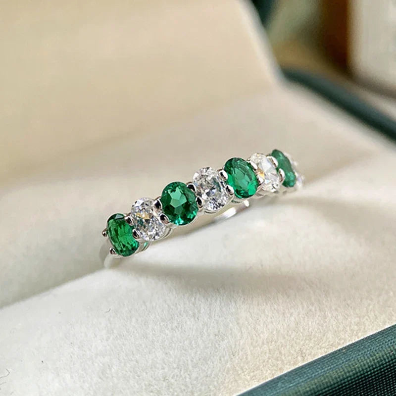 Huitan Oval Cubic Zirconia Ring for Women – Green & White CZ