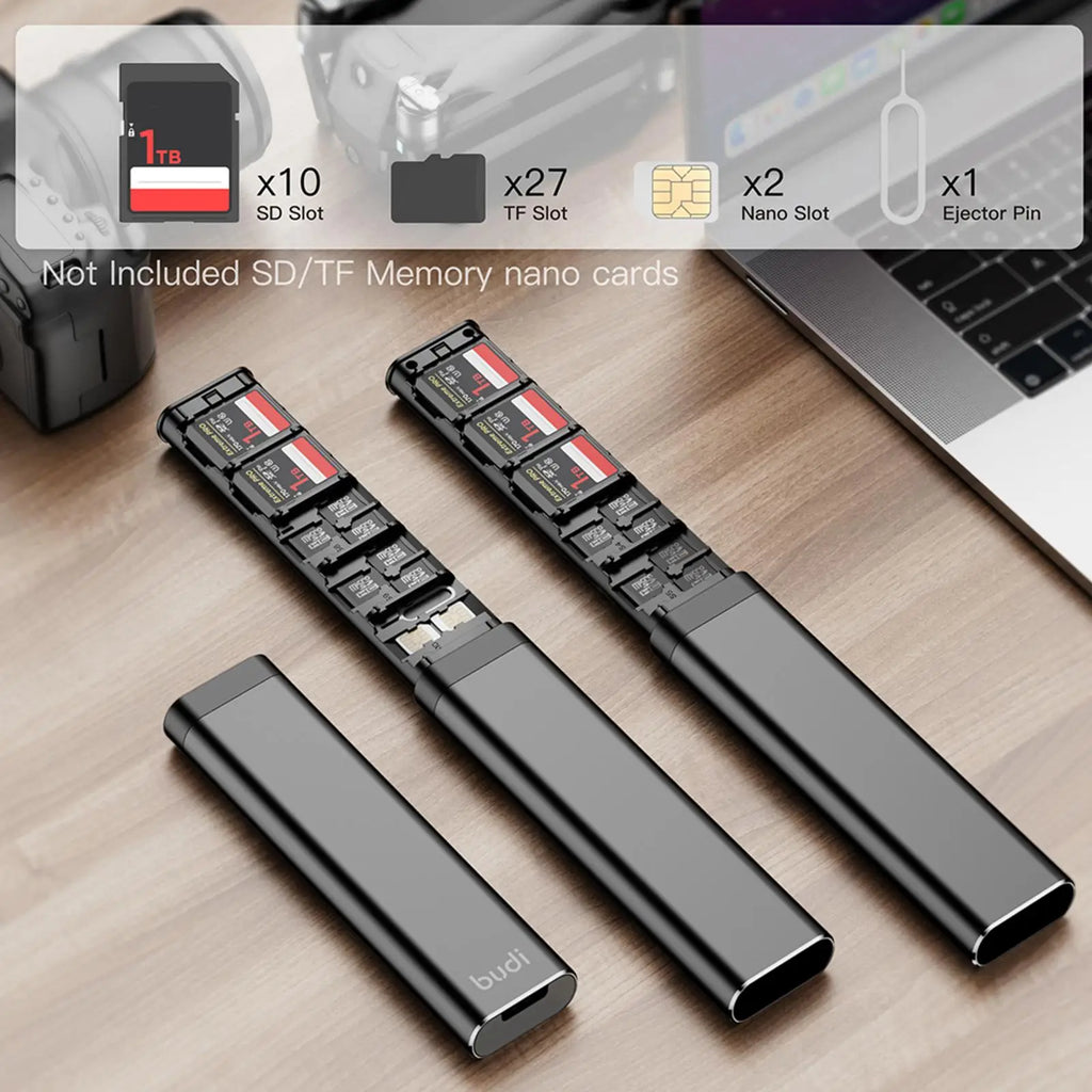 30-Slot SD & SIM Card Case | Aluminum Card Organizer Box