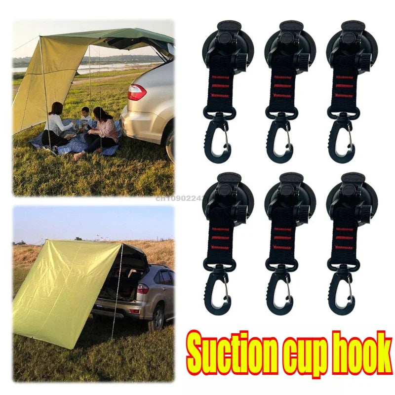 Car Tent Suction Cup Hooks | Camping Awning Buckle Clips 4-Pack