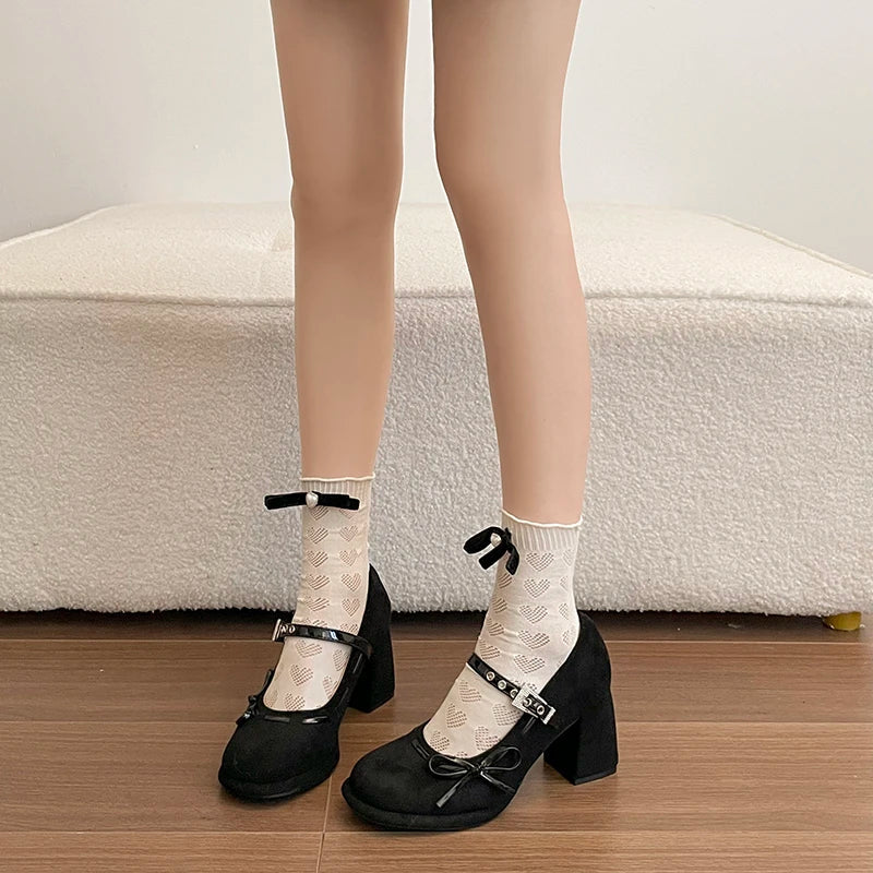 Women's Vintage Mary Jane Pumps – Butterfly-Knot Square Heel