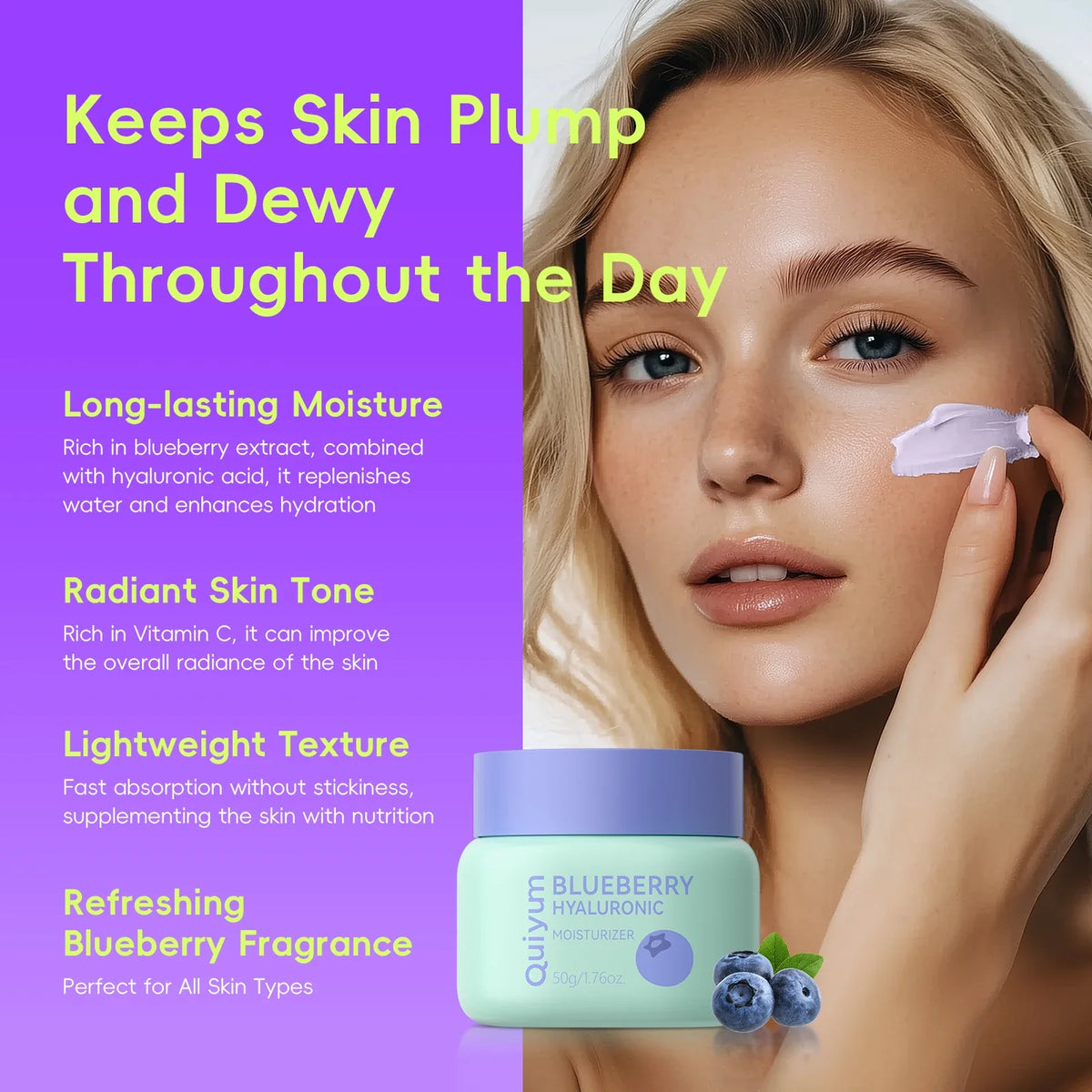 Quiyum Blueberry Hyaluronic Face Cream 50g | Hydrating Glow