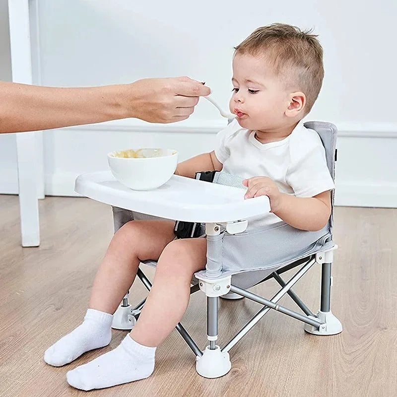 Baby Foldable Portable Dining Chair with Tray & Seat Belt – Grey