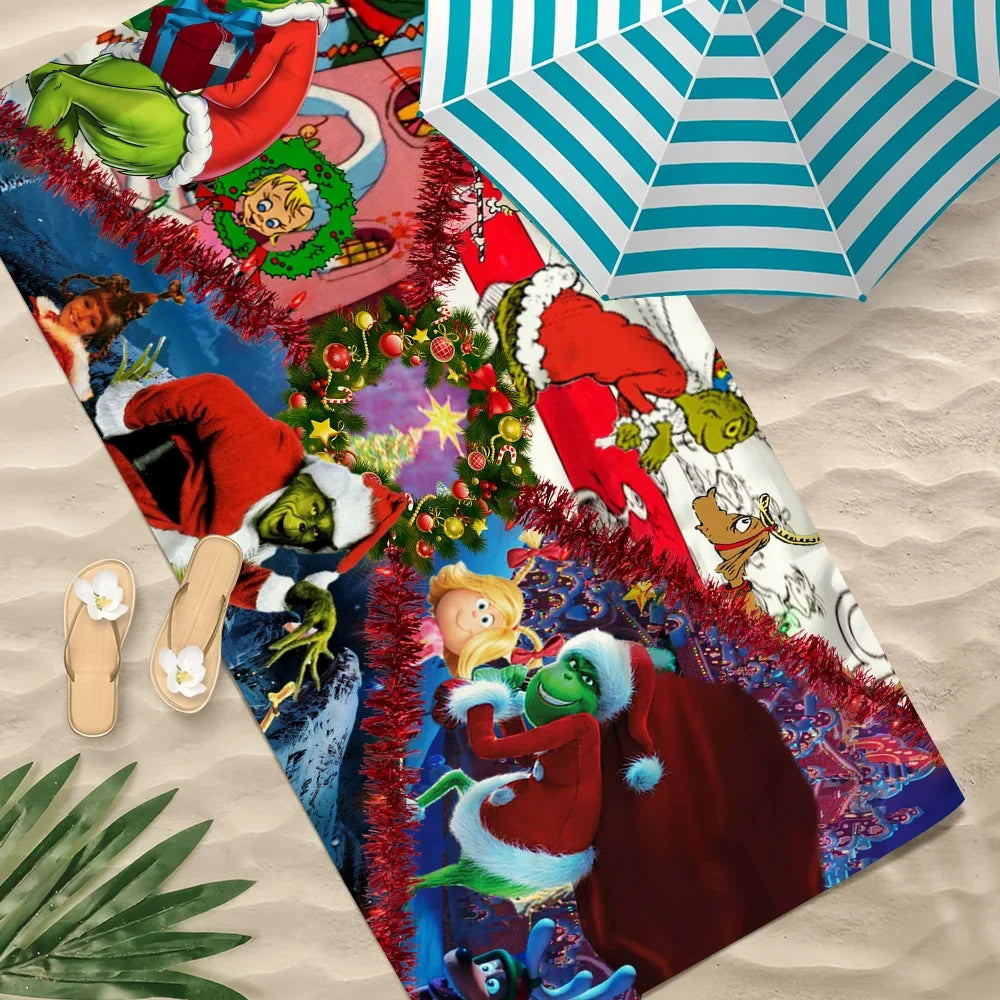 Grinch Quick-Dry Beach Towel | Soft Cartoon Print, Multi-Size