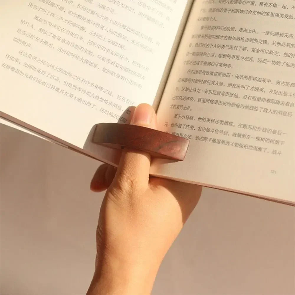 Solid Wood Book Presser Reading Press Page Finger Ring One Hand