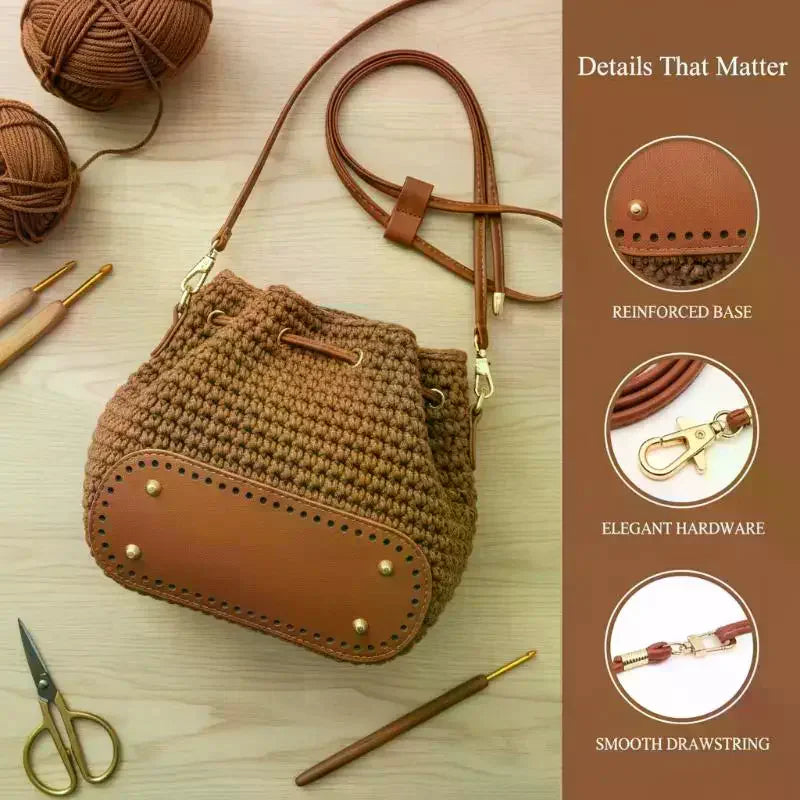 Crochet Handbag DIY Kit – PU Leather Bag Base, Strap & Chain