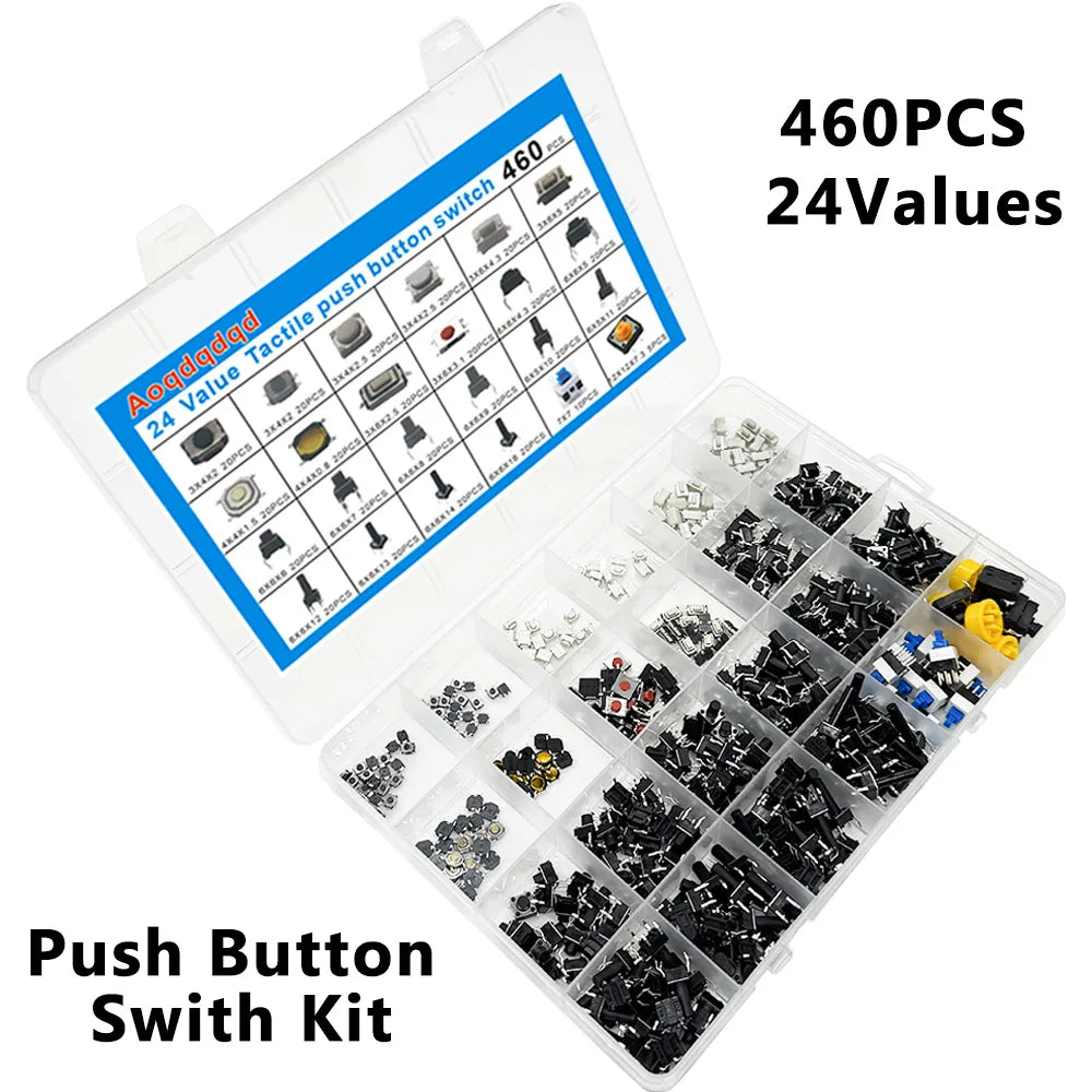 460-Piece SMD Tactile Push Button Switch Kit – 24 Values
