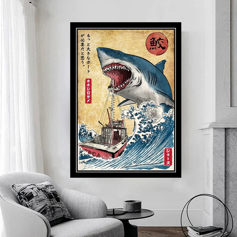 Jaws Shark Canvas Wall Art Poster – Classic Movie Home Decor