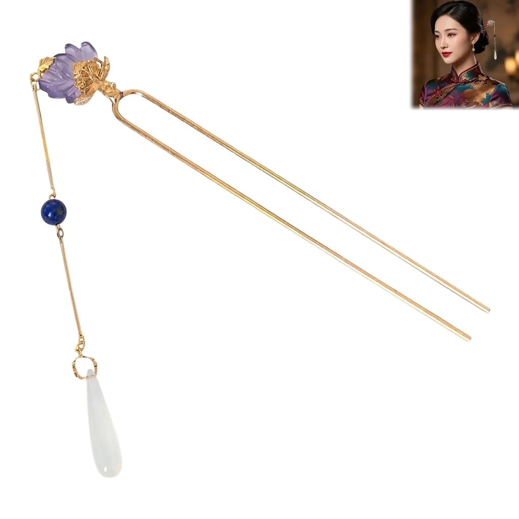 Purple Lotus Tassel Hairpin | Hanfu Cheongsam Hair Accessory