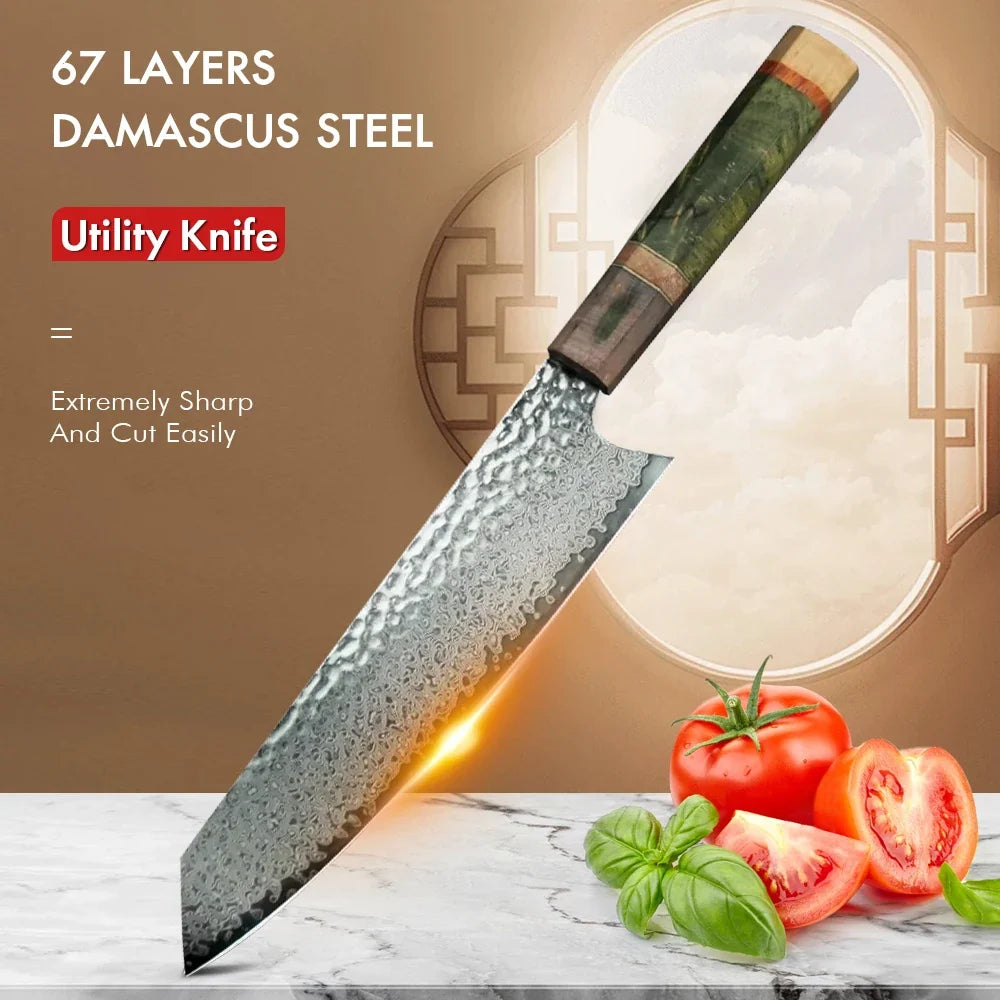 Damascus Steel Chef's Knife – Japanese-Style Wood Handle 20cm