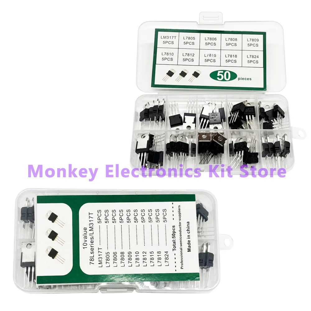 50PCS TO-220 Voltage Regulator IC Kit – LM317T & L78xx Series