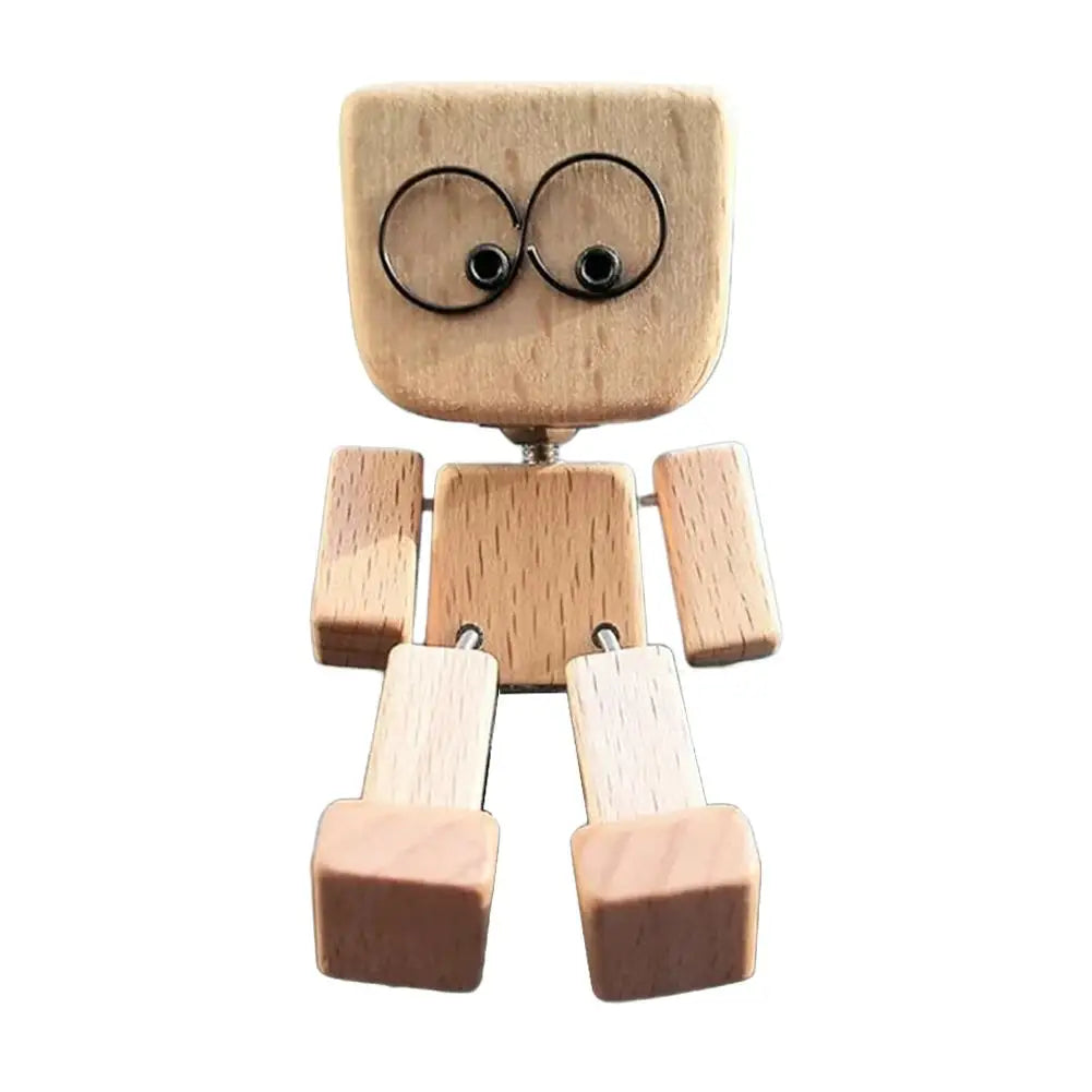 Leg-Shaking Wooden Man Car Dashboard Figurine | Magnetic Decor