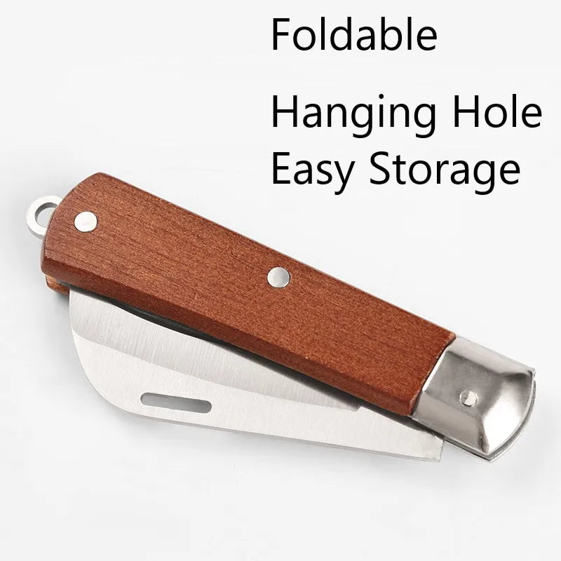 Stainless Steel Folding Knife | Wood Handle Outdoor EDC Blade