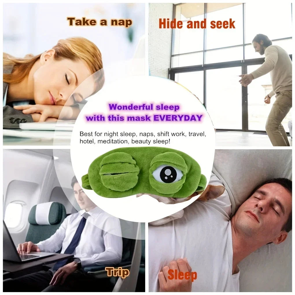 3D Frog Sleep Eye Mask – Soft Cotton Light Blocking Travel