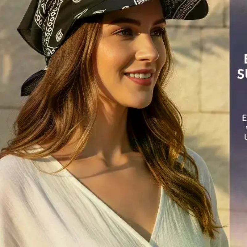 Women's Wide Brim Paisley Bandana Sun Hat | UV Brim Cap
