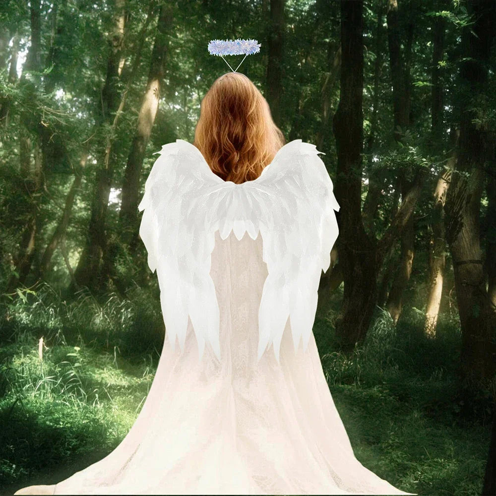 White Black Angel Wing Real Feather Fairy Dance Party Christmas