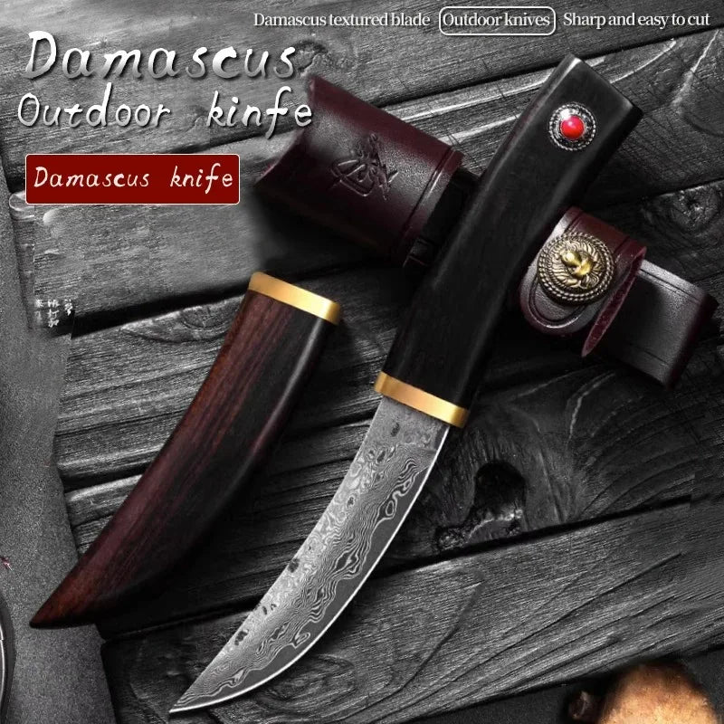 PLYS Damascus Steel Outdoor Knife – Sharp Portable Fixed Blade
