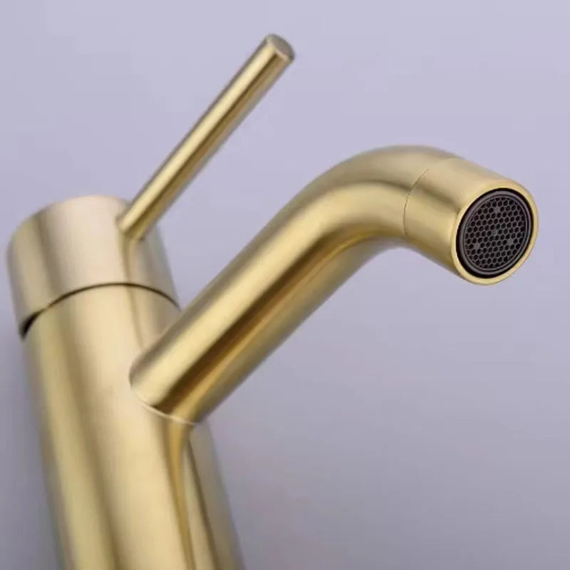 Brushed Gold Solid Brass Single Handle Bathroom Basin Faucet