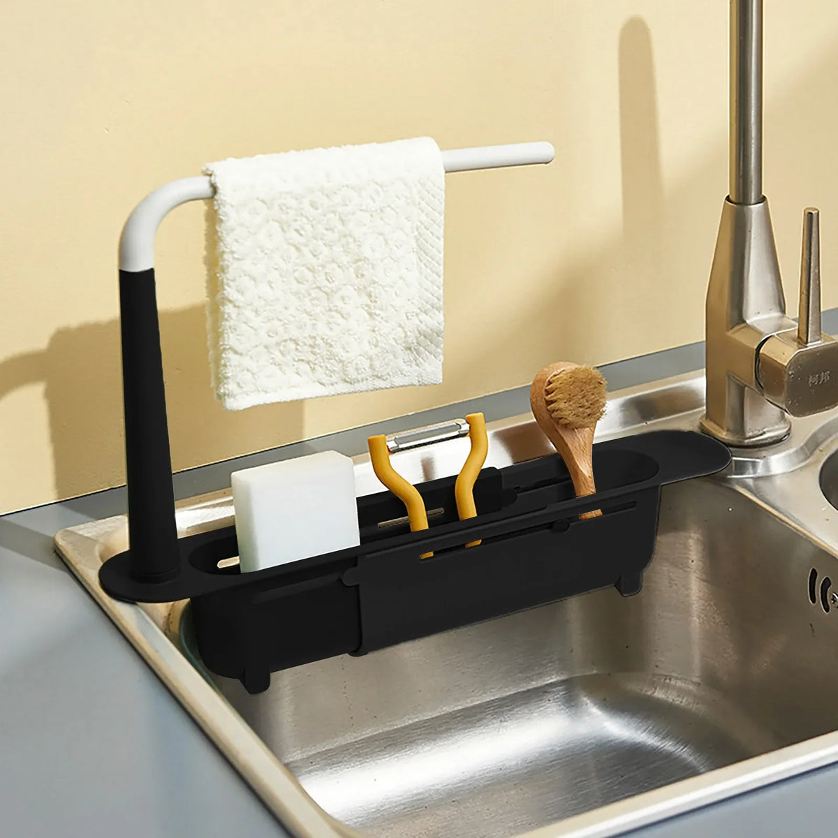 Telescopic Sink Shelf Rack – Sponge, Soap & Towel Organizer
