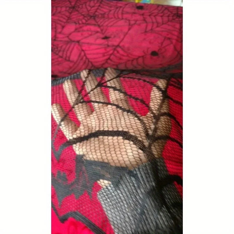 Black Lace Spider Web Tablecloth – Halloween Table Decor 48x96"