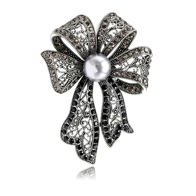 Vintage Rhinestone Pearl Bowknot Brooch for Women | Gift Pin