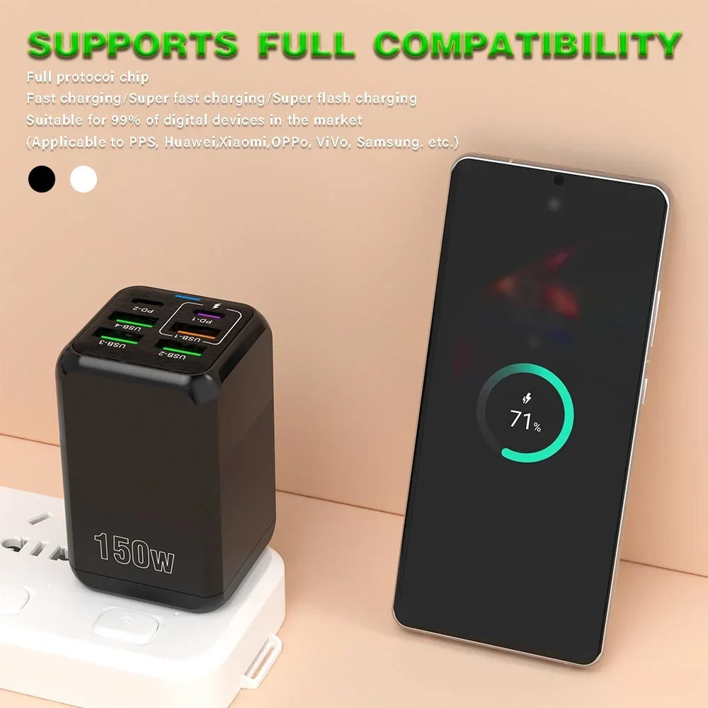 150W 6-Port USB-C Wall Charger | PD QC 3.0 Fast Charging