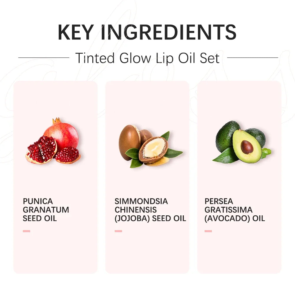 Tinted Glow Lip Oil Set – 4-Piece Jelly Lip Gloss & Balm