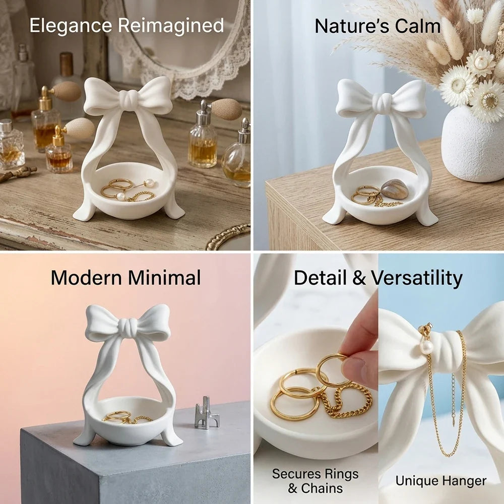 Bow-Shaped Jewelry Dish & Storage Tray – Ring, Necklace & Earring Organizer
