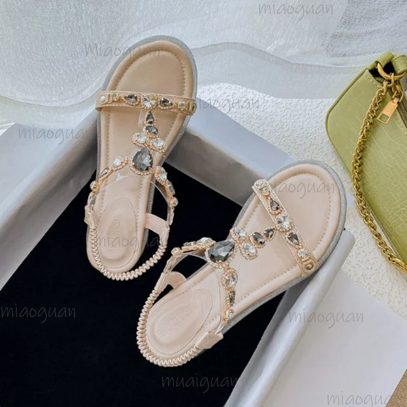 Bohemian Crystal Wedge Sandals – Women's Open Toe Gladiator