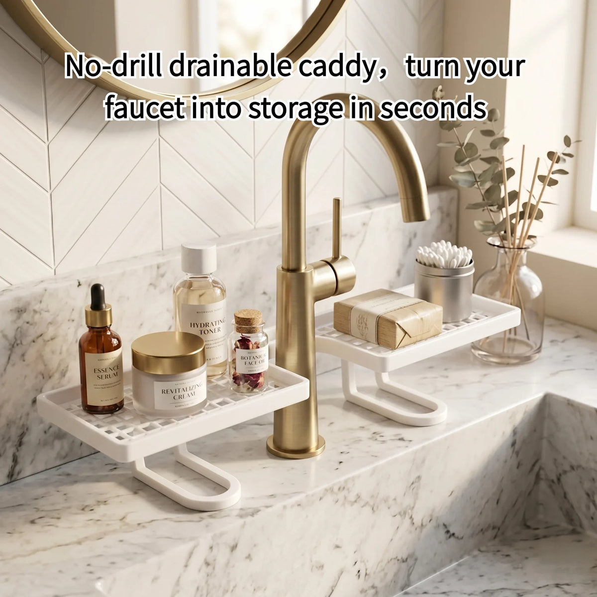 Bathroom Sink Faucet Organizer Rack | Mesh Drainage Tray