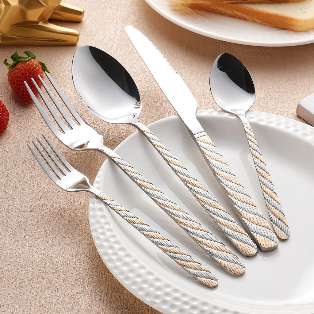 20-Piece Golden Stainless Steel Flatware Set – Knife Fork Spoon