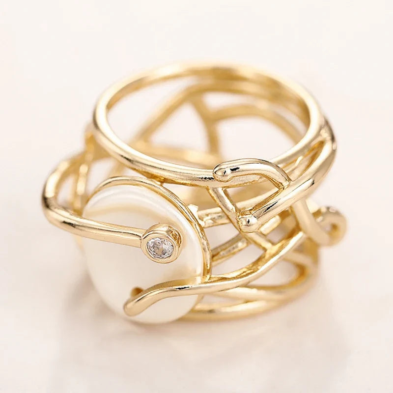 Huitan Cross Ring – Imitation Pearl & CZ Women's Fashion Ring