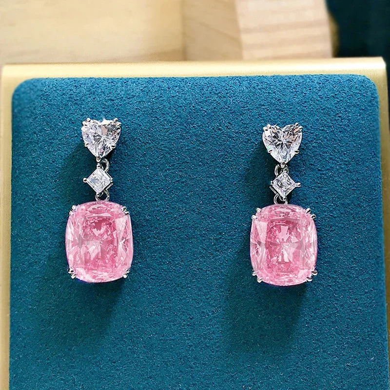 Huitan Pink Cubic Zirconia Drop Earrings | Wedding Jewelry