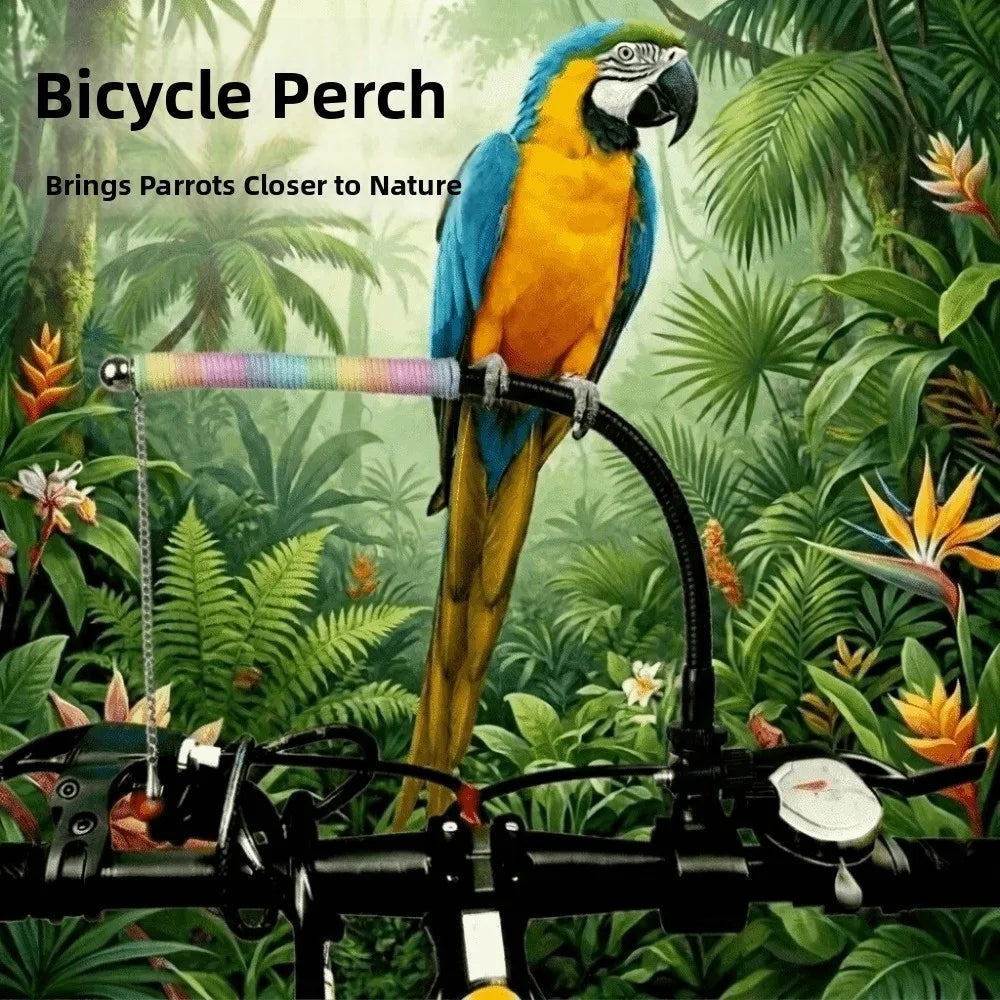 Adjustable Bike Parrot Perch Stand with Anti-Escape Chain 46cm