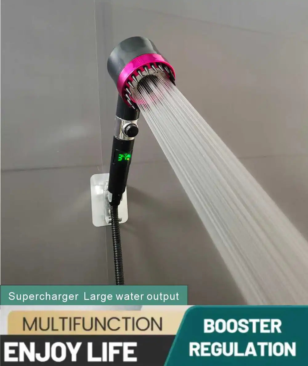 3-Mode High Pressure Handheld Shower Head with Temp Display