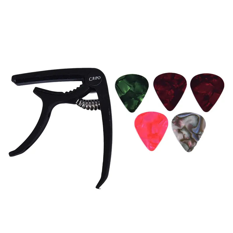 Guitar Capo & 5 Picks Set – Acoustic, Electric & Ukulele