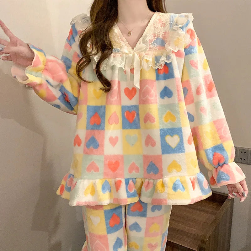 Women's Coral Fleece Pajama Set – Warm Princess Loungewear