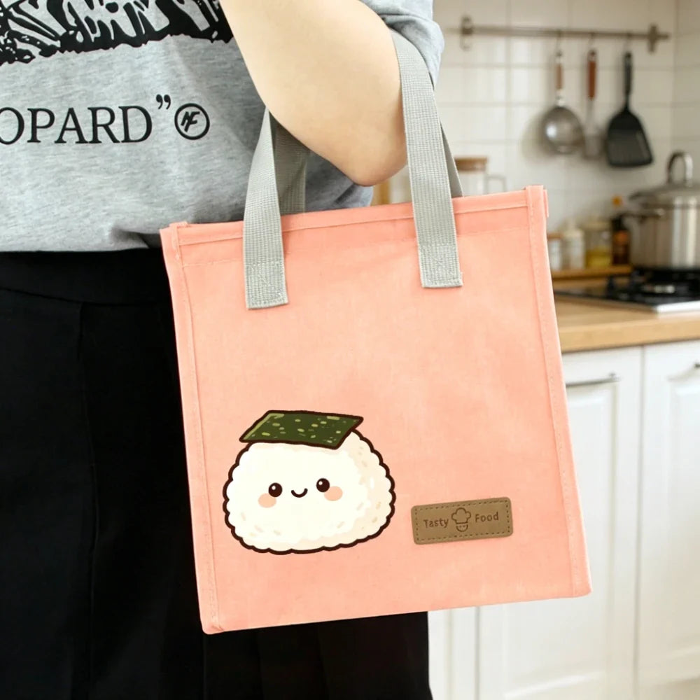 Kawaii Onigiri Print Insulated Lunch Bag Waterproof Oxford Thermal