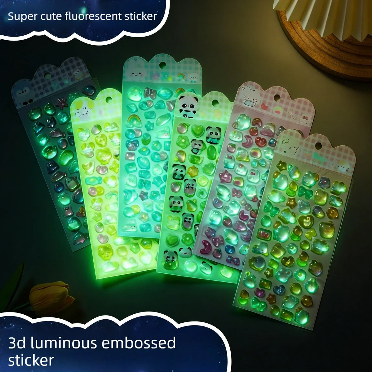 Luminous 3D Embossed Cartoon Stickers | Japanese Kawaii Decals