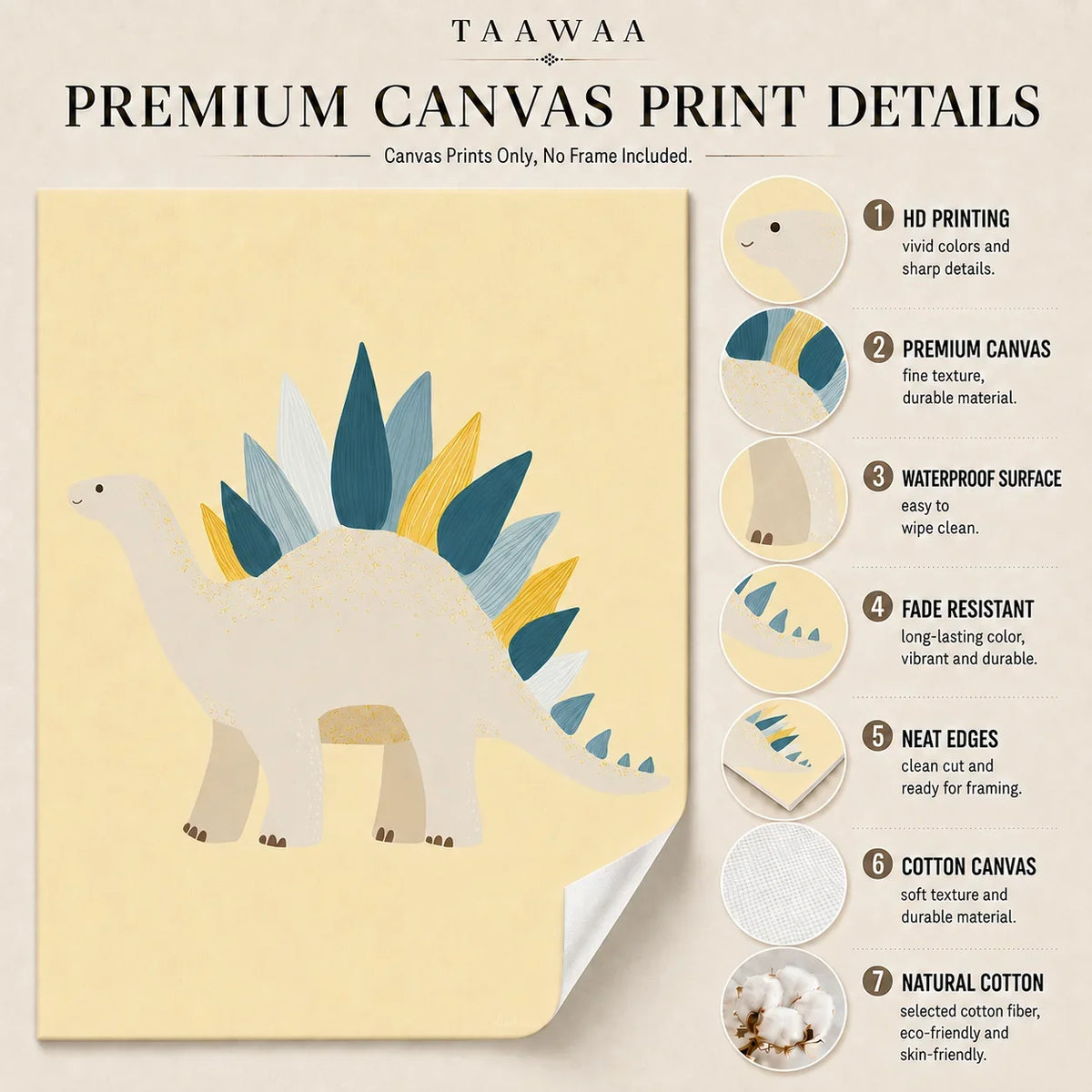 Cartoon Dinosaur Canvas Wall Art | Kids Nursery Poster Print