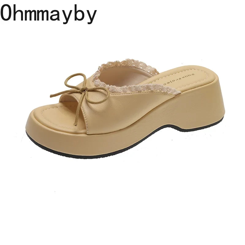 Women's Platform Wedge Slippers – Butterfly-Knot Slides