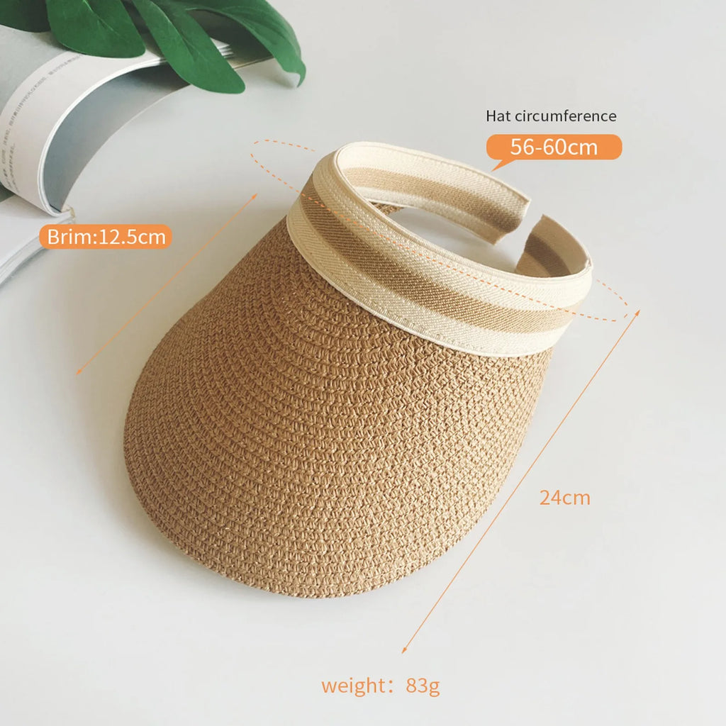 Women's Wide Brim Straw Sun Visor Hat | Foldable Beach Cap