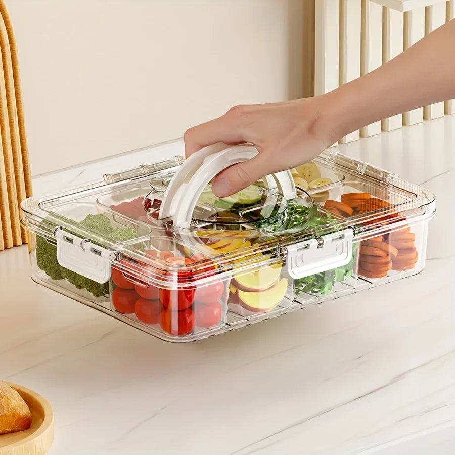 Divided Plate Lid Food Storage Box Snack 4 8 Grid Fruit Refrigerator