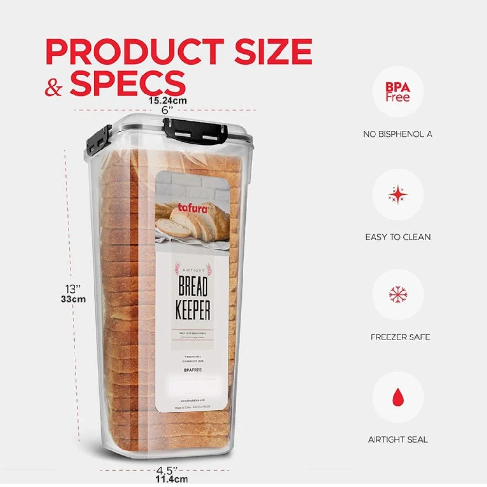 Airtight Bread Box with Drawer Tray & Sealing Lid – Clear