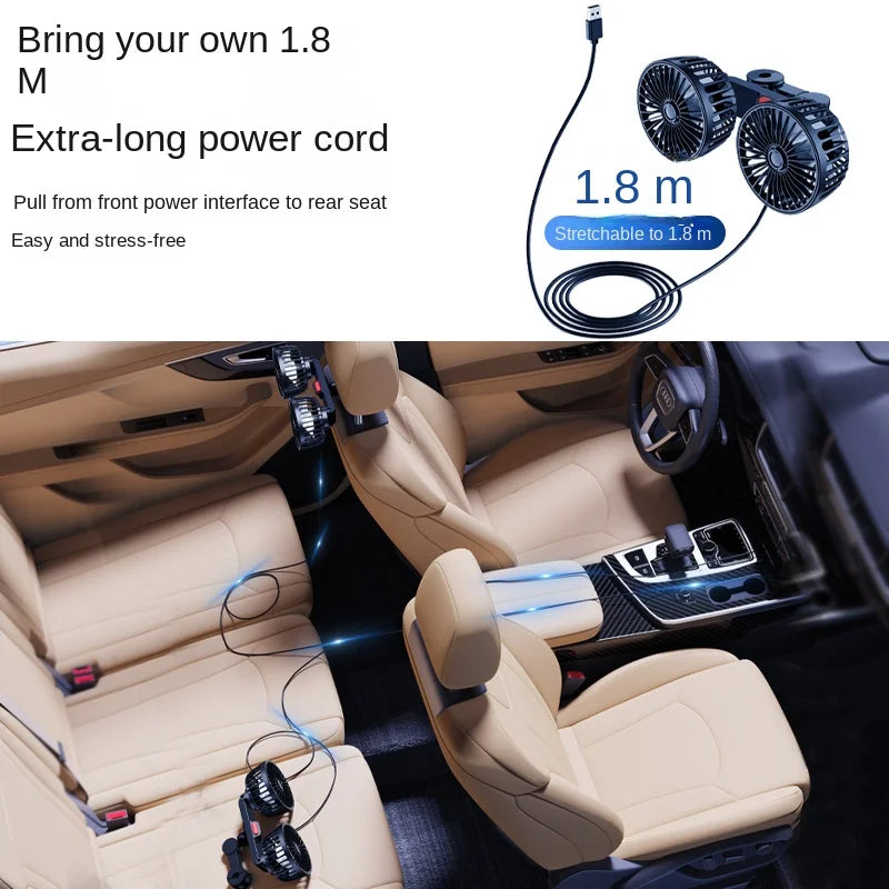 12V 24V Car Rear Seat USB Fan – 3-Speed Flexible Neck