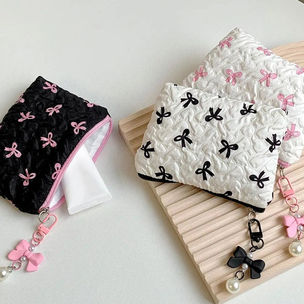 Kawaii Korean Bow Mini Cosmetic Bag – Zipper Coin Purse Pouch