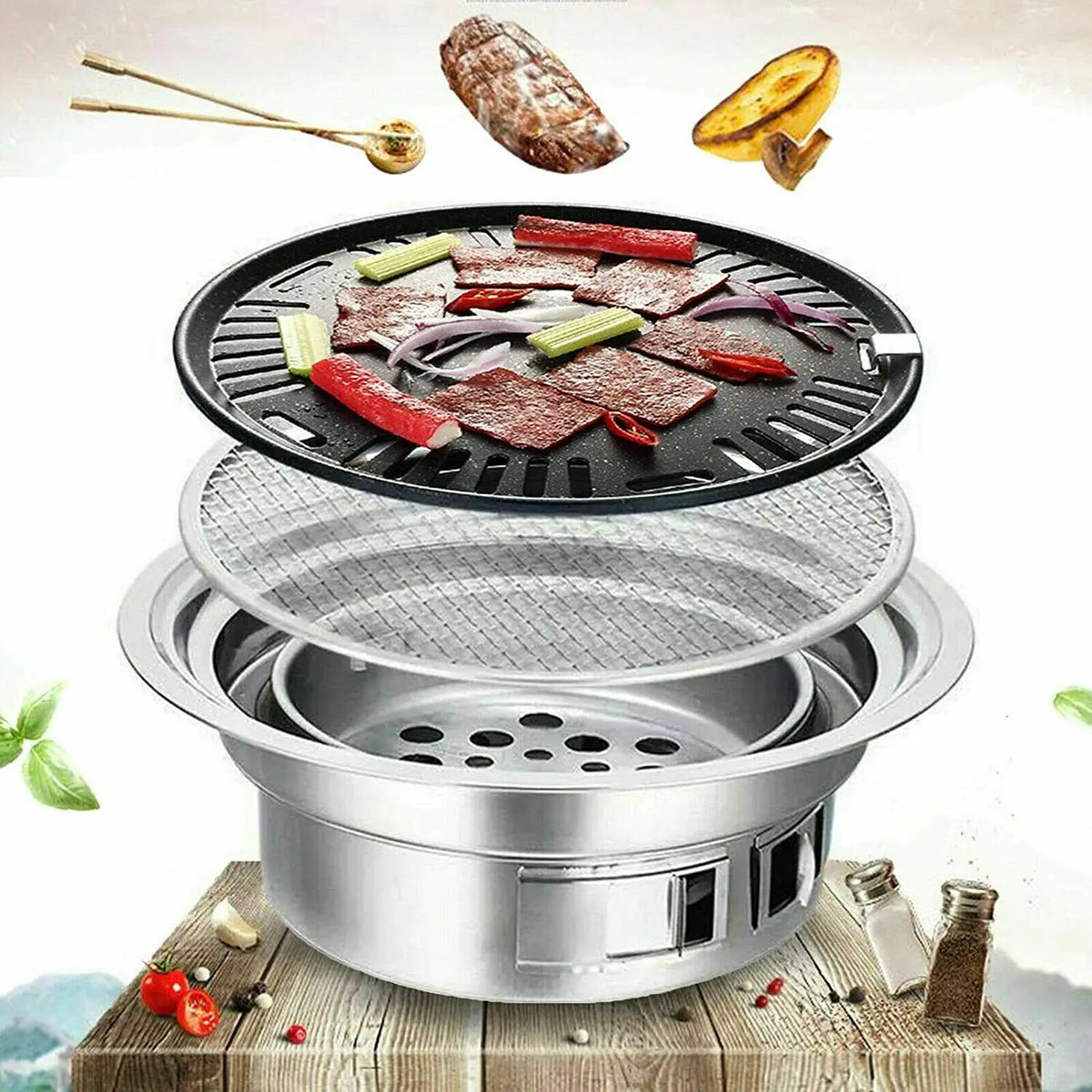 Korean Charcoal BBQ Grill | Stainless Steel Non-Stick Outdoor